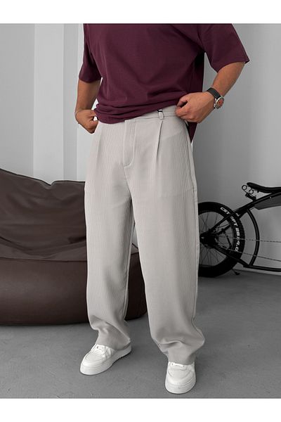 BYBASICMAN Gray Lycra Ribbed Baggy Trousers C-06