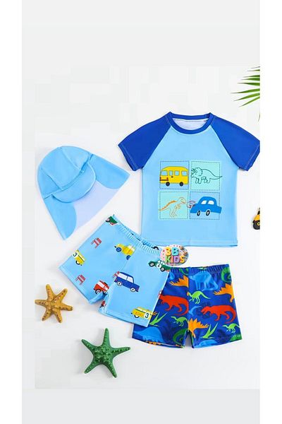 3b kids costum de baie pentru băiat set de 4 pantaloni scurți de mare pălărie de plajă costum de baie top îmbrăcăminte de plajă rezistent la soare