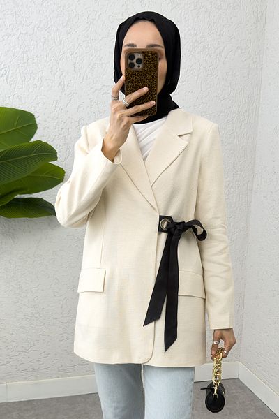 Salih Çelebi Side Tie Blazer Jacket 2273 - Ecru