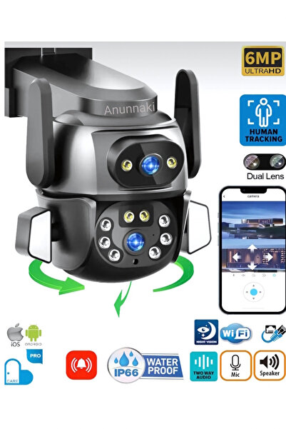 Anunnaki Çift Kameralı Wifi IP Kamera 360° Hareketli WiFi İç-Dış Mekan Ptz Ses Kayıtlı Güvenlik Kamerası