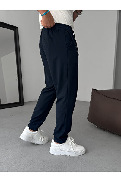 BYBASICMAN Παντελόνι από ύφασμα Navy Blue χαλαρή εφαρμογή KE-1047