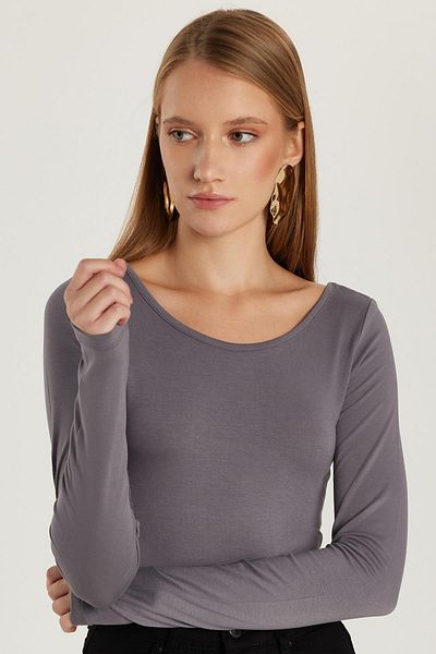 Tudors Bluză de damă Slim Fit Slim Fit cu mânecă lungă din viscoză gri