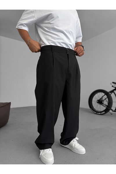 BYBASICMAN Black Pleated Fabric Baggy Trousers C-05