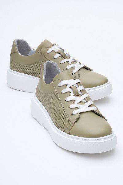 Dericlub Dericlub Women's Thick Sole Lace-Up Casual Shoes Real Leather Cr 2627 Water Green