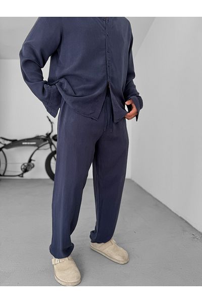 BYBASICMAN Navy Blue Washed Slim Baggy Trousers Yp-5016