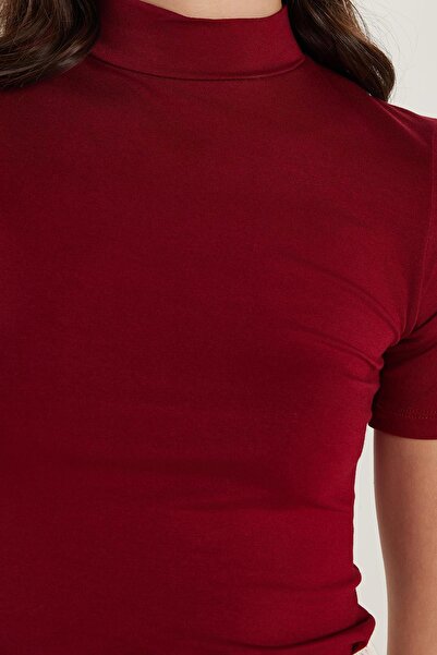 Tudors Γυναικεία μπλούζα με κοντό μανίκι μισό ζιβάγκο μπορντό