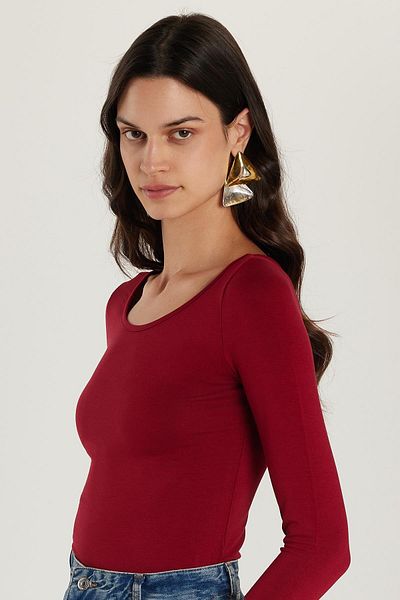 Tudors Bluză de damă Slim Fit Slim Fit cu mânecă lungă din viscoză Burgundy