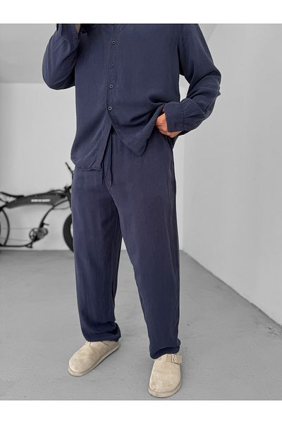 BYBASICMAN Navy Blue Washed Slim Baggy Trousers Yp-5016