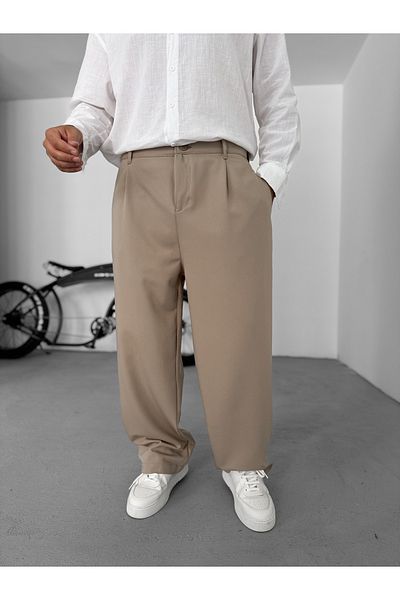 BYBASICMAN Beige Pleated Fabric Baggy Trousers C-05