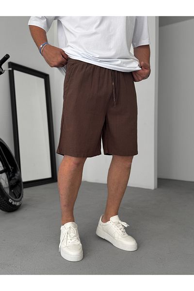 BYBASICMAN Dark Brown Cotton Linen Basic Shorts Df-1659