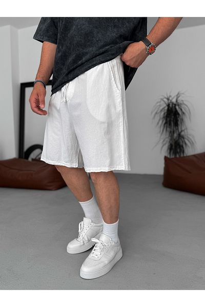 BYBASICMAN White Basic Cotton Linen Shorts V-24