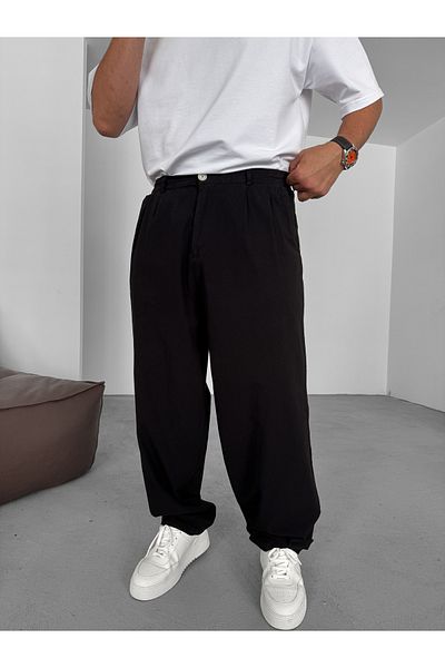 BYBASICMAN Black Button Cotton Linen Baggy Trousers Es-16