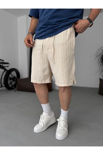 BYBASICMAN Beige Knitted Striped Shorts G-5433/7