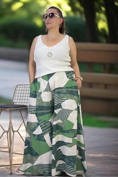 yagmurberen High Waist Elastic Pocketed Asymmetric Leg Summer Cotton Viscose Pants Skirt