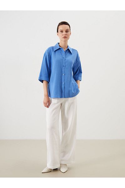 LC Waikiki Vibrant Blue Oversize Textured Women's Shirt