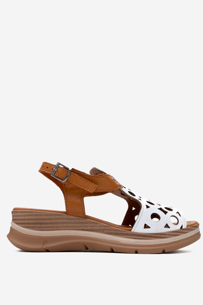Dericlub Dericlub Women's Wedge Heel Sandals Real Leather Zy 8065 White/Tan