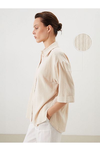 LC Waikiki Cămașă de damă oversize bej texturată