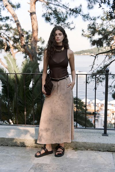 BOHEMAİ Garias Long Batik Patterned Mink Skirt with Pockets
