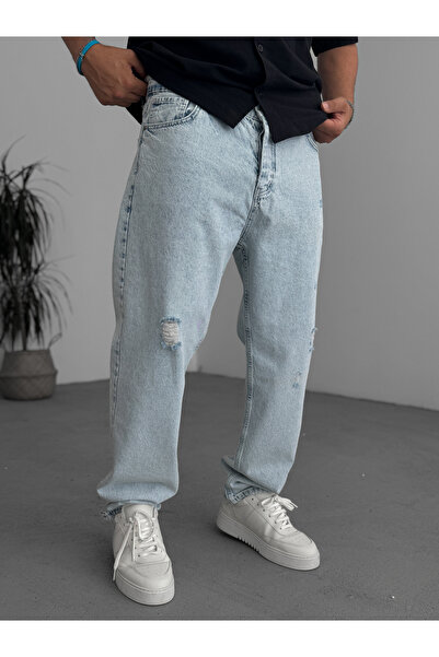 BYBASICMAN Buz Mavisi Yırtıklı Baggy Jean KE-169/496/548/158