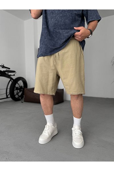BYBASICMAN Light Khaki Basic Cotton Linen Shorts V-24