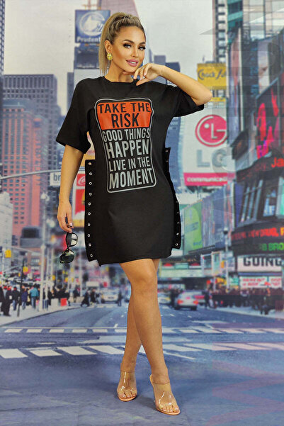 WildFashion Tricou lung oversize cu text imprimat P771RR-1