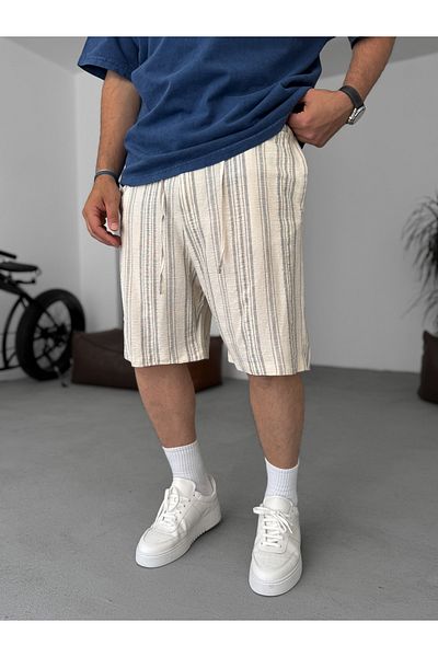 BYBASICMAN Anthracite Striped Seersucker Fabric Shorts G-5433/14