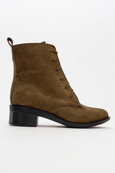 CCWAY AYAKKABI Women's Round Toe Boots Khaki Suede