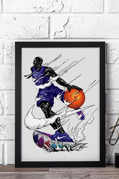 Saturn Kyrie Irving Framed Painting - Basketball Nba Poster Painting