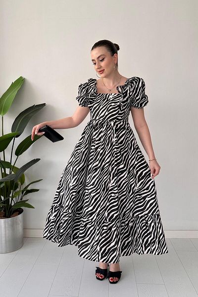 MaziButik Zebra Poplin Dress Black