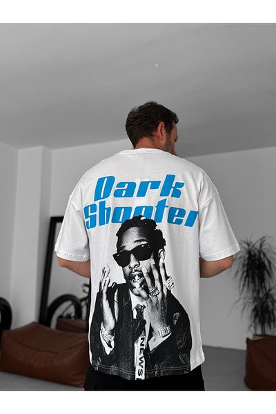 BYBASICMAN White Dark Shooter Printed Oversize T-Shirt Jj-240