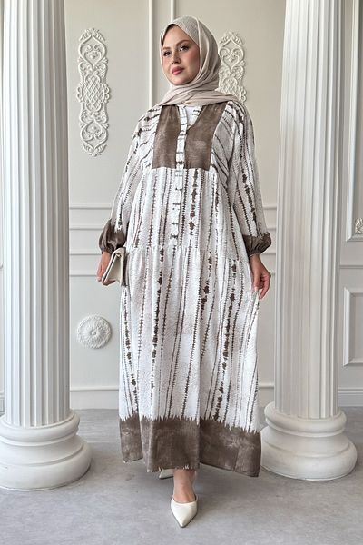 InStyle Batik Stripe Pattern Brown Viscose Dress