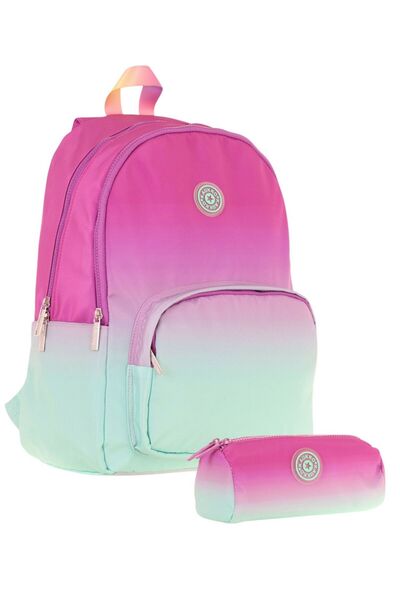 KAUKKO Color Transition Pink Green Girl's School Bag and Pen Holder Set (Kk -...