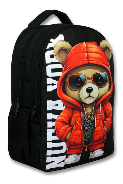 ÜMİT ÇANTA Ümit Çanta Boys' School Backpack - Hooded Teddy Bear - Red Black - 5102 (7 Years and Above)