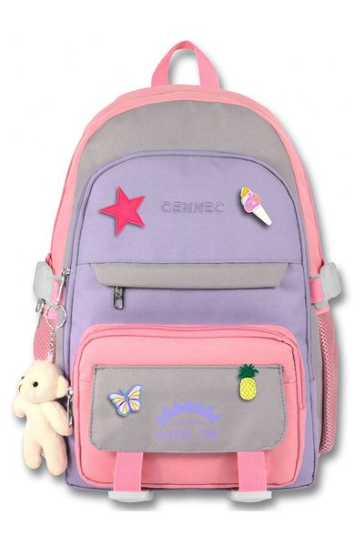 ÜMİT ÇANTA Cennec Multi-Compartment Girl's Pink Gray Primary School and Daily Backpack - 5072