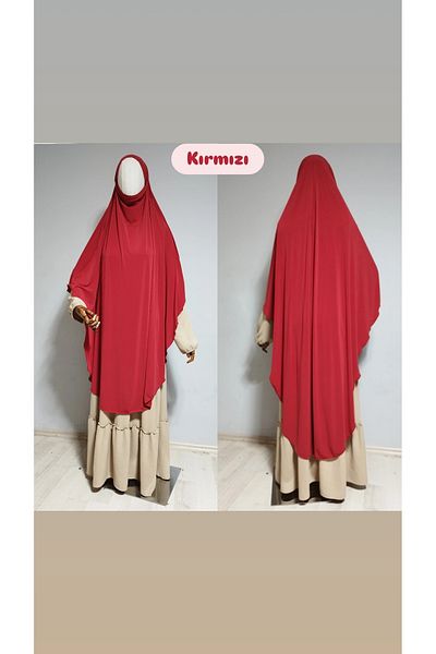 AHRAR tesettür Full Length Sandy Souffle Khimar Hijab Scarf Red