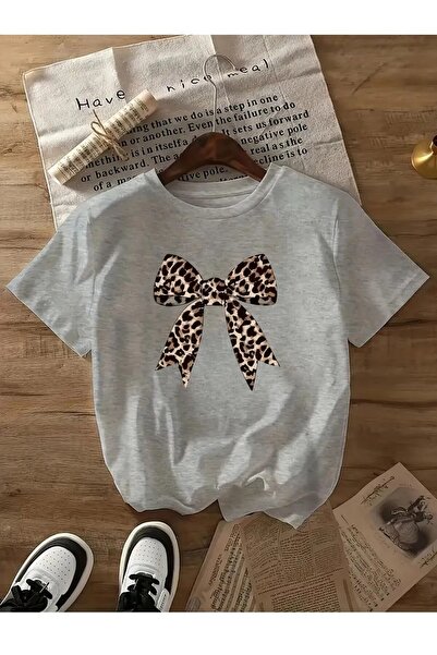 H&GHAMLEGİYİM Tricou basic cu detalii panglică și model leopard