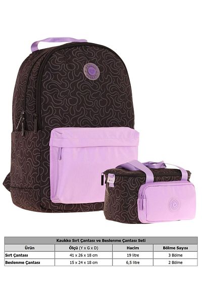 KAUKKO Set rucsac și cutie de prânz pentru fete cu două culori - violet negru