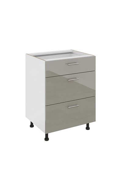 haaus.ro Haaus Karo Base Cabinet, 3 Drawers, Glossy Grey/White, MDF, 60 x 50 x 80 cm
