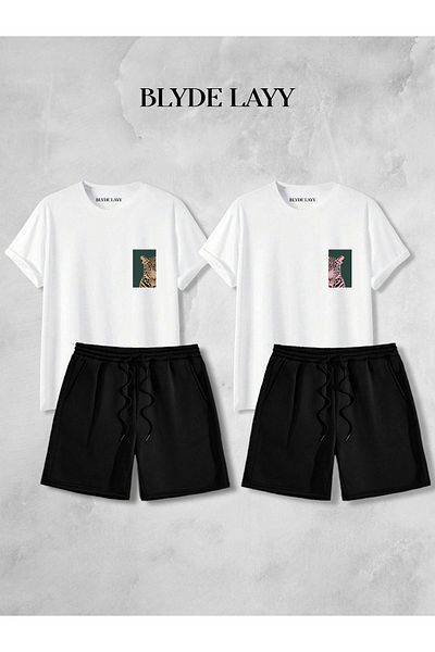 BLYDE LAYY Unisex 2-Piece Leopard Printed Blyde Layy Design Lover Combination (2 Shorts - 2 T-Shirt Sets)