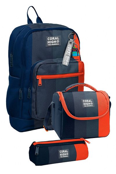 Coral High Set de genți pentru începători pentru școală primară - dungi de culoare negru portocaliu, băiat