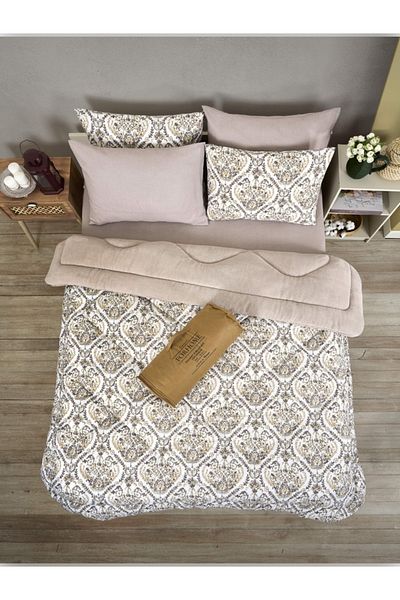 Sudemhome Double Welsoft Sleeping Set Double Sided Wellsoft Fluffy Fleece Quilt and Battal Fitted Sheet