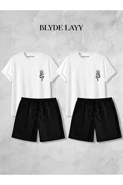 BLYDE LAYY Unisex 2-Piece Snake Printed Blyde Layy Design Lover Combination (2 Shorts - 2 T-Shirt Sets)