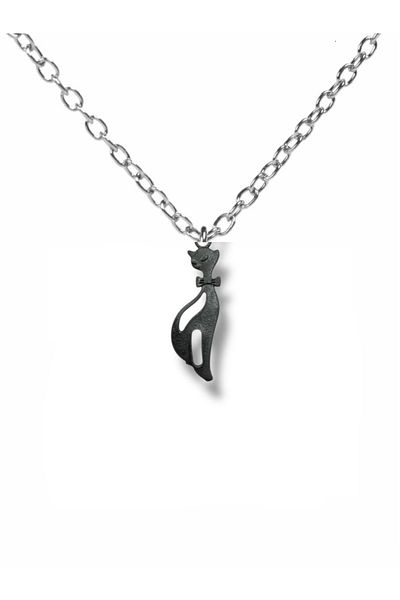 Herşey Nota Midnight Black Cat Unisex Necklace – Symbol of Mystery and Elegance
