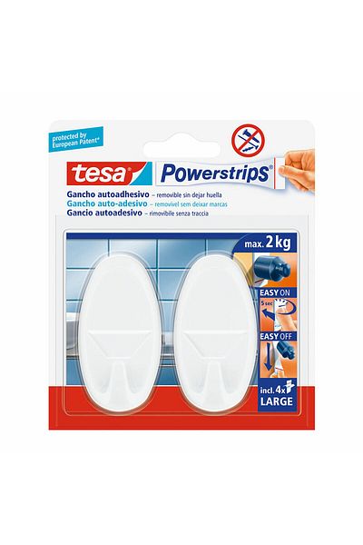 Tesa TESA hanging hook, 2 Kg, white, self-adhesive