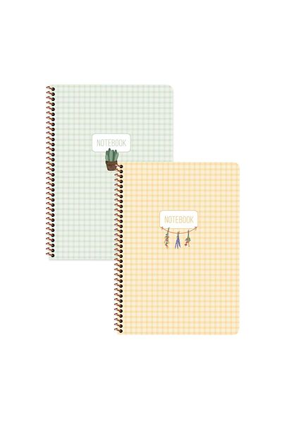 Keskin Colors Keskin Color A4 Lined Sticker Spiral Gingham Notebook Set 2 Pieces |   80 Sheets