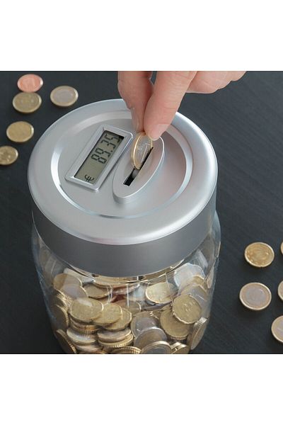 InnovaGoods InnovaGoods Savny Digital Piggy Bank, LCD, Grey, Ø12x17 cm