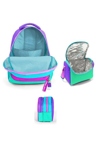 Coral High Three-Eye Pink Green Multicolor, Girls, Primary School Triple School Bag Set