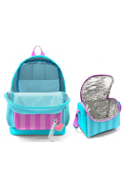 Coral High Durable Double Primary School Bag Set for Girls - Turquoise Pink Stripes
