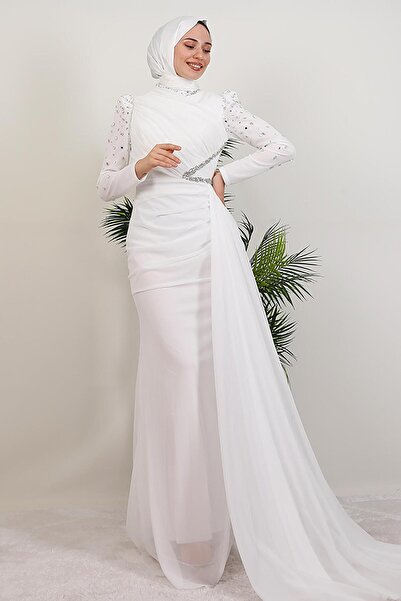 giz astore Gülşen Tesettür Abiye Beyaz