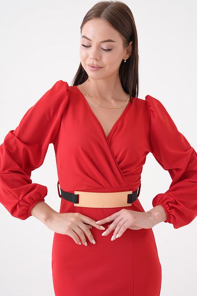 vuvutasarım Women's Belt Gifted Crepe Fabric Slit Short Sleeve Midi Length Double Breasted Evening Dress 074